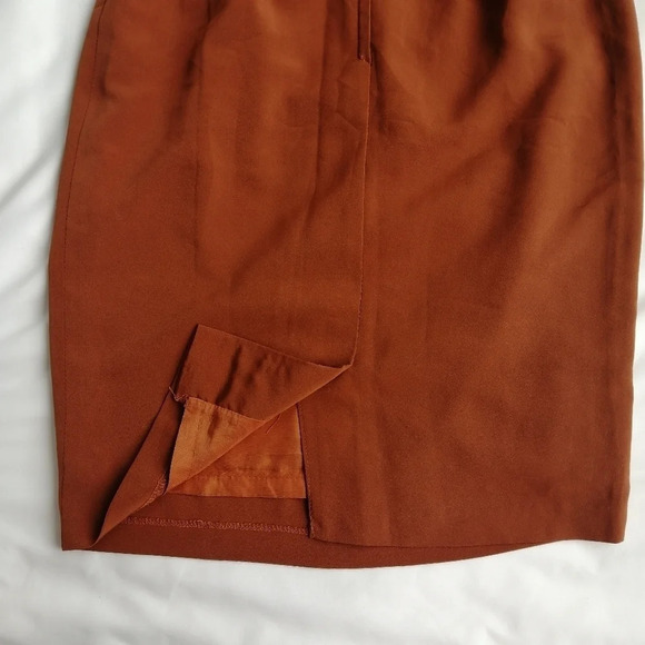 Vintage Satin Orange Rust High Waist Skirt with Subtle Pleating XS - Picture 8 of 14